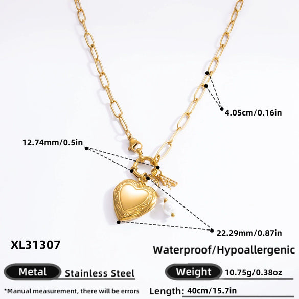 Handmade Women's Stainless Steel Heart Pendant Necklace With 18K Gold Electroplated Finish