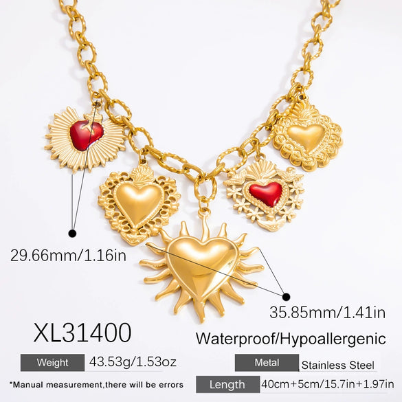 Handmade Women's Stainless Steel Heart Pendant Necklace With 18K Gold Electroplated Finish