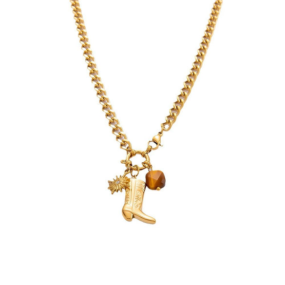 Handmade Women's Stainless Steel Heart Pendant Necklace With 18K Gold Electroplated Finish