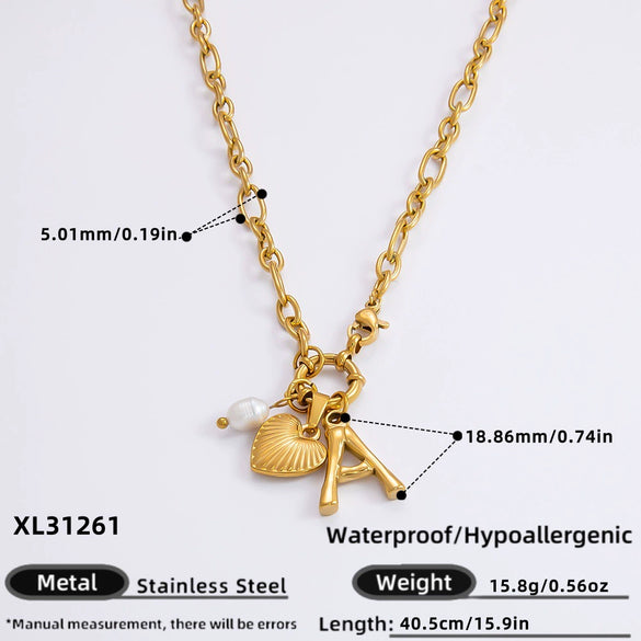 Handmade Women's Stainless Steel Heart Pendant Necklace With 18K Gold Electroplated Finish