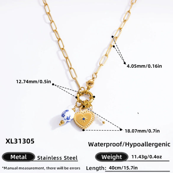 Handmade Women's Stainless Steel Heart Pendant Necklace With 18K Gold Electroplated Finish
