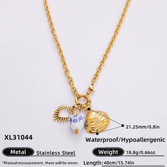 Handmade Women's Stainless Steel Heart Pendant Necklace With 18K Gold Electroplated Finish