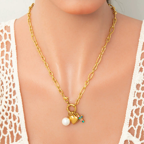 Handmade Women's Stainless Steel Heart Pendant Necklace With 18K Gold Electroplated Finish