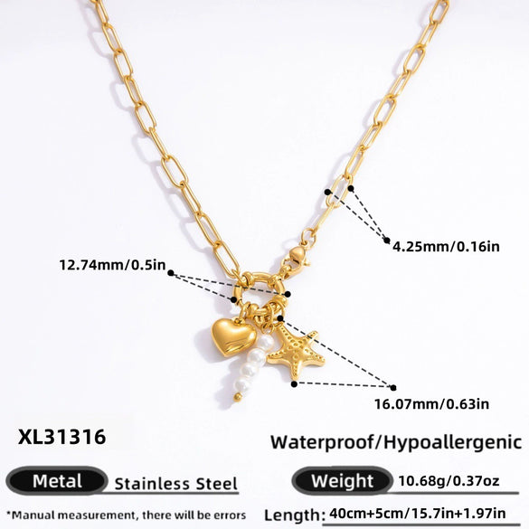 Handmade Women's Stainless Steel Heart Pendant Necklace With 18K Gold Electroplated Finish