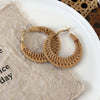Handmade Wood Straw Rattan Geometric Women's Vacation Style Ring Earrings