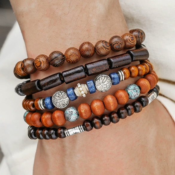 Handmade Wooden Beads Alloy Bracelets Unisex Geometric Style