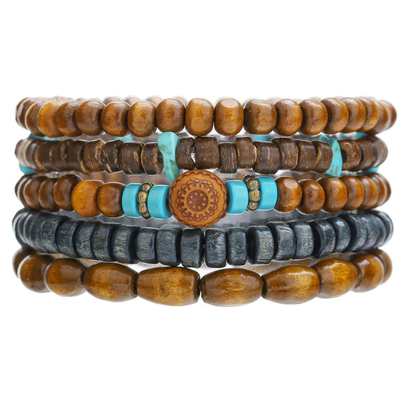 Handmade Wooden Beads Alloy Bracelets Unisex Geometric Style
