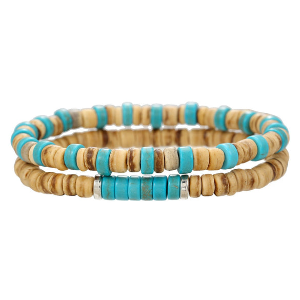 Handmade Wooden Beads Coconut Shell Geometric Bracelet Unisex