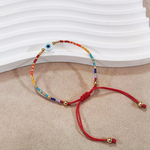 Handmade Woven Beaded Bracelet With Rainbow Miyuki Rice Beads Geometric Shape Soft Clay Hand Knitting For Girls