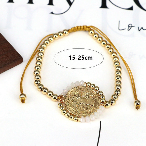 Handmade Woven Bracelet Jewelry With Crystal Copper Beads Geometric Round Gold Plated Electroplating For Women