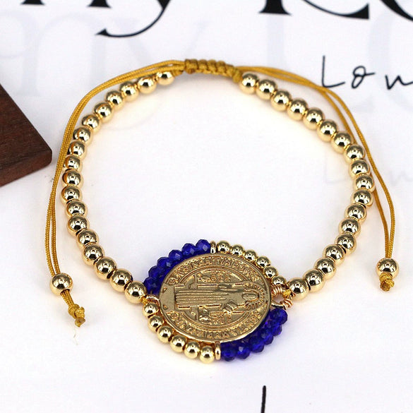 Handmade Woven Bracelet Jewelry With Crystal Copper Beads Geometric Round Gold Plated Electroplating For Women