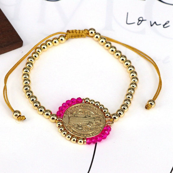 Handmade Woven Bracelet Jewelry With Crystal Copper Beads Geometric Round Gold Plated Electroplating For Women