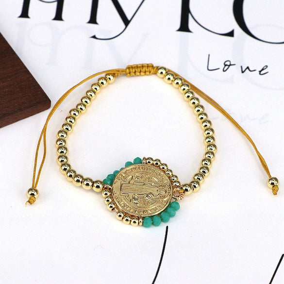 Handmade Woven Bracelet Jewelry With Crystal Copper Beads Geometric Round Gold Plated Electroplating For Women