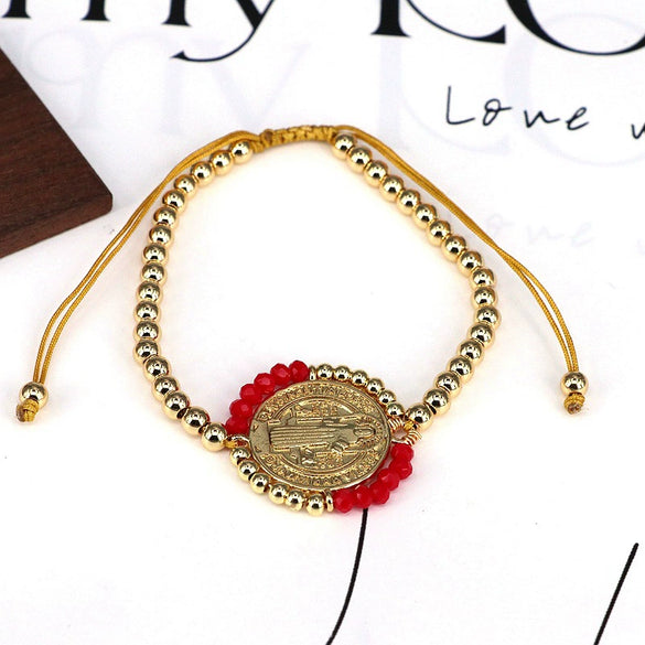 Handmade Woven Bracelet Jewelry With Crystal Copper Beads Geometric Round Gold Plated Electroplating For Women