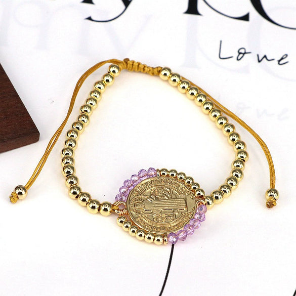 Handmade Woven Bracelet Jewelry With Crystal Copper Beads Geometric Round Gold Plated Electroplating For Women