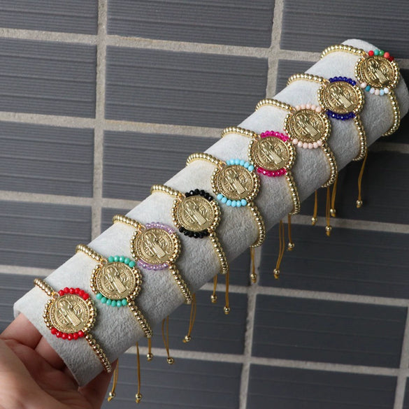 Handmade Woven Bracelet Jewelry With Crystal Copper Beads Geometric Round Gold Plated Electroplating For Women