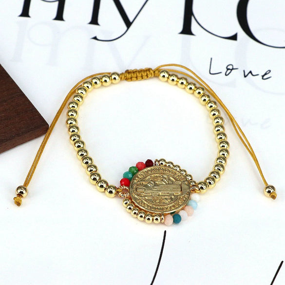 Handmade Woven Bracelet Jewelry With Crystal Copper Beads Geometric Round Gold Plated Electroplating For Women