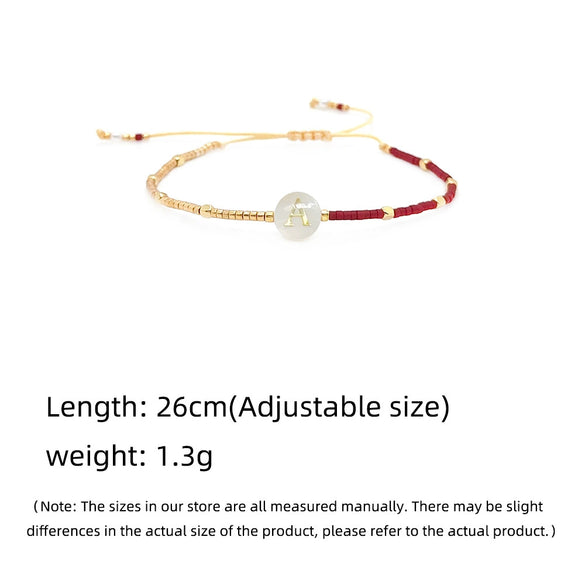 Handmade Woven Miyuki Beaded Hand Rope With Natural Shell And 26 Letter Design Geometric Metal Bracelet For Women