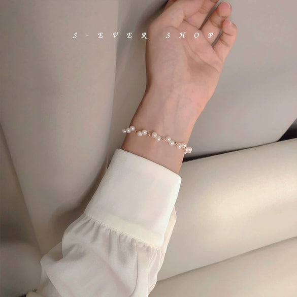 Handmade Woven Natural Pearl Bracelet With Rhombus Design For Women