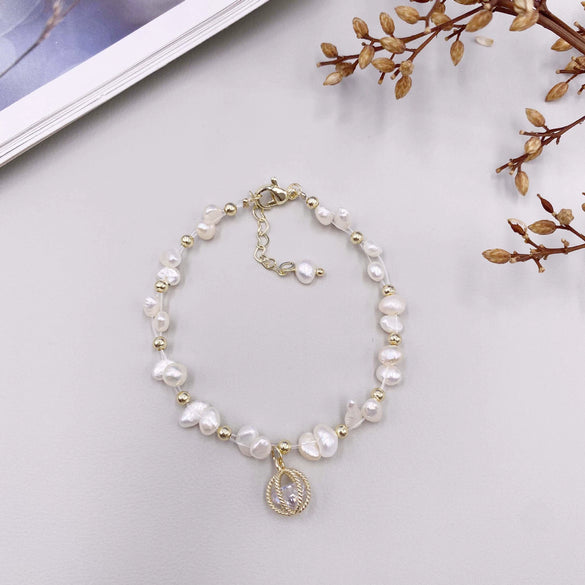 Handmade Woven Natural Pearl Bracelet With Rhombus Design For Women