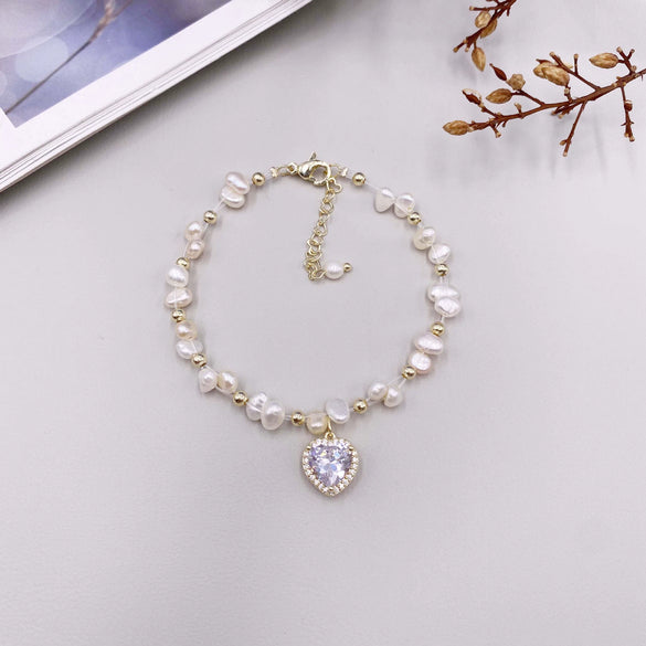 Handmade Woven Natural Pearl Bracelet With Rhombus Design For Women