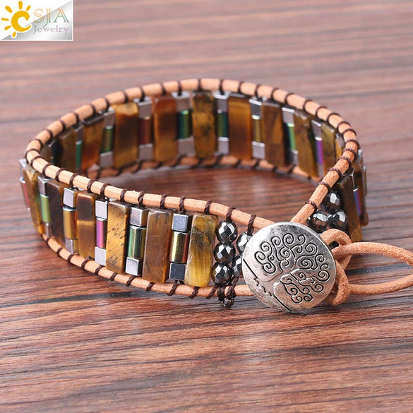 Handmade Woven Natural Stone Beaded Wrap Bracelet With Copper Alloy Accessories Long Square Minimalist Bracelet For Women