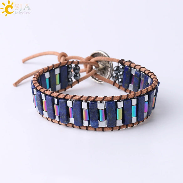 Handmade Woven Natural Stone Beaded Wrap Bracelet With Copper Alloy Accessories Long Square Minimalist Bracelet For Women