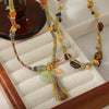 Handmade Woven Rope Necklace With Natural Stone Tassel And Beaded Geometric Pattern Lapis Lazuli Egg Yolk Stone Tiger Stone Copper Women's Highend Sweater Chain