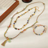 Handmade Woven Rope Necklace With Natural Stone Tassel And Beaded Geometric Pattern Lapis Lazuli Egg Yolk Stone Tiger Stone Copper Women's Highend Sweater Chain