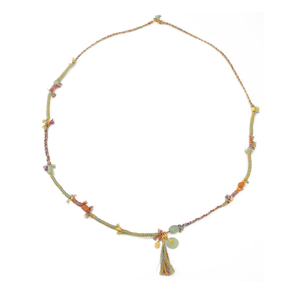 Handmade Woven Rope Necklace With Natural Stone Tassel And Beaded Geometric Pattern Lapis Lazuli Egg Yolk Stone Tiger Stone Copper Women's Highend Sweater Chain