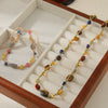 Handmade Woven Rope Necklace With Natural Stone Tassel And Beaded Geometric Pattern Lapis Lazuli Egg Yolk Stone Tiger Stone Copper Women's Highend Sweater Chain