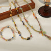 Handmade Woven Rope Necklace With Natural Stone Tassel And Beaded Geometric Pattern Lapis Lazuli Egg Yolk Stone Tiger Stone Copper Women's Highend Sweater Chain