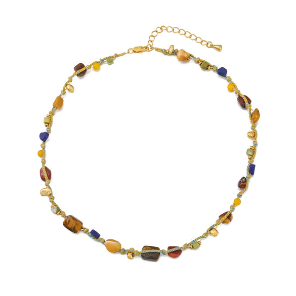 Handmade Woven Rope Necklace With Natural Stone Tassel And Beaded Geometric Pattern Lapis Lazuli Egg Yolk Stone Tiger Stone Copper Women's Highend Sweater Chain