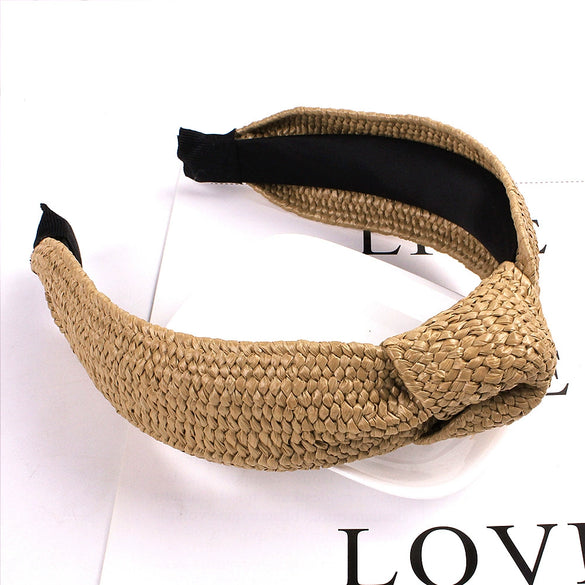 Handmade Woven Straw Style Cloth Hoop Headband For Women And Couples Spring Summer Hair Accessory
