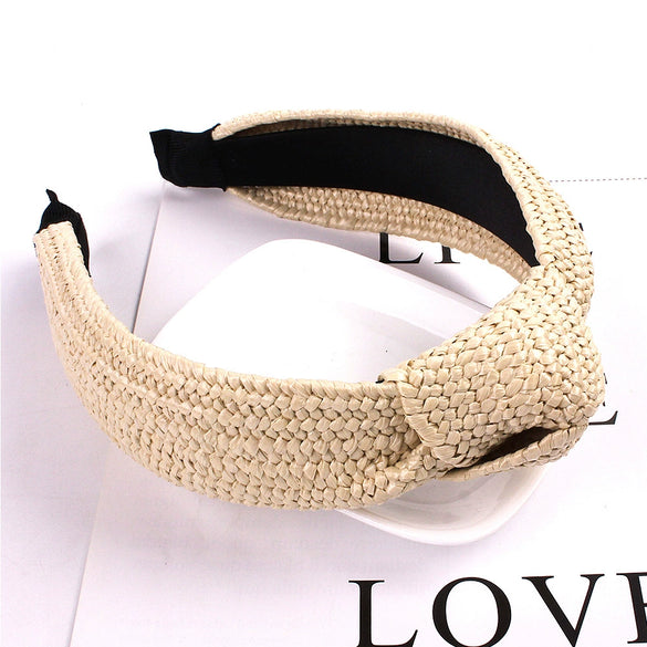 Handmade Woven Straw Style Cloth Hoop Headband For Women And Couples Spring Summer Hair Accessory
