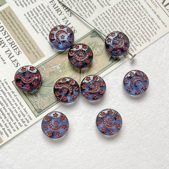 Handpainted Vintage Star And Moon Jewelry Bracelet Necklace With Czech Glass Beads And Circular Pattern Environmentally Friendly Handmade