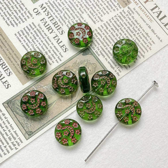 Handpainted Vintage Star And Moon Jewelry Bracelet Necklace With Czech Glass Beads And Circular Pattern Environmentally Friendly Handmade