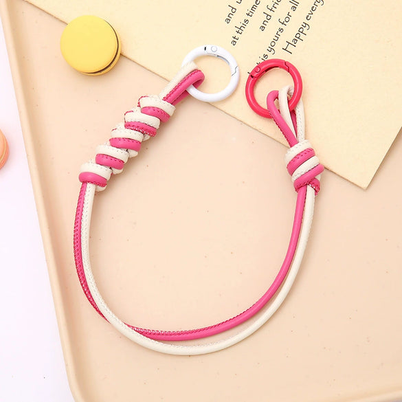 Handwoven Artificial Leather Keychain Pendant For Handbag And Mobile Phone With Double Buckle And Colorful Contrast
