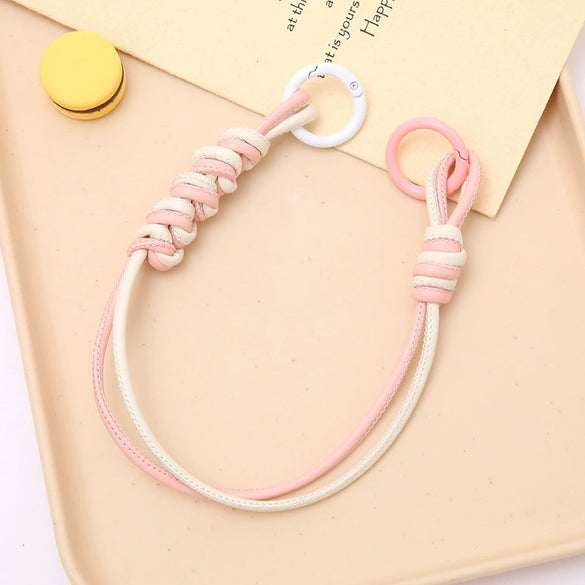Handwoven Artificial Leather Keychain Pendant For Handbag And Mobile Phone With Double Buckle And Colorful Contrast