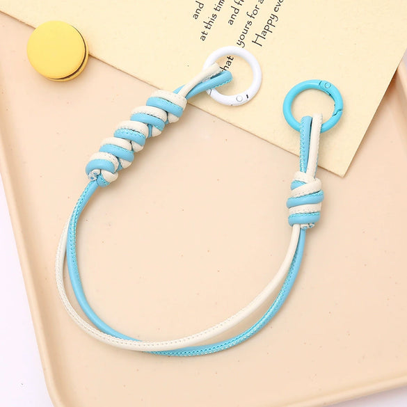 Handwoven Artificial Leather Keychain Pendant For Handbag And Mobile Phone With Double Buckle And Colorful Contrast
