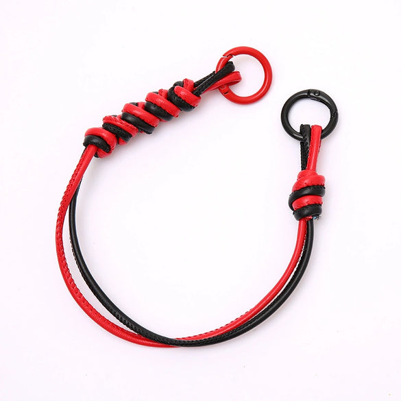 Handwoven Artificial Leather Keychain Pendant For Handbag And Mobile Phone With Double Buckle And Colorful Contrast