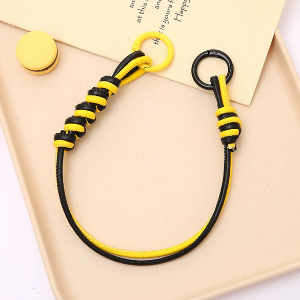 Handwoven Artificial Leather Keychain Pendant For Handbag And Mobile Phone With Double Buckle And Colorful Contrast