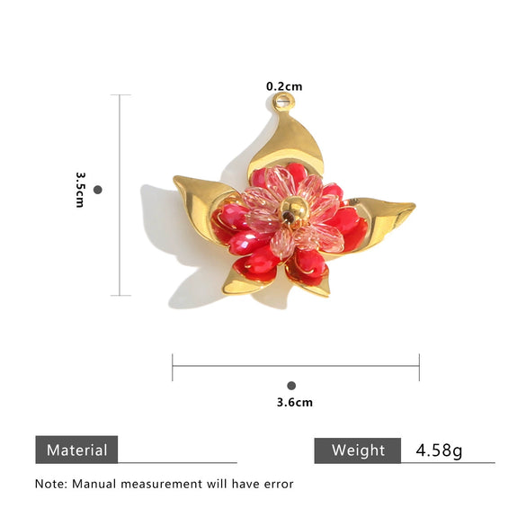 Handwoven Bead Flower Stainless Steel Pendant Accessories Flower Shape Electroplated