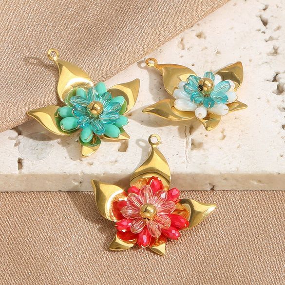 Handwoven Bead Flower Stainless Steel Pendant Accessories Flower Shape Electroplated