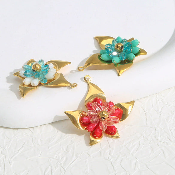 Handwoven Bead Flower Stainless Steel Pendant Accessories Flower Shape Electroplated