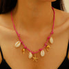 Handwoven Colorful Rope Conch And Starfish Necklace For Women In Bohemian Ocean Style With Electroplating Made Of Mixed Materials And Alloy