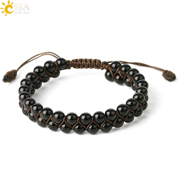 Handwoven Doublerow Amethyst Bracelet Crystal Natural Stone Minimalist Unisex Adjustable