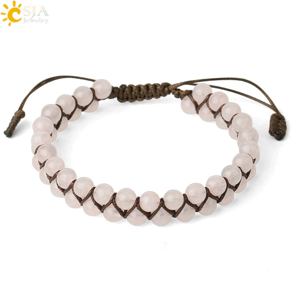 Handwoven Doublerow Amethyst Bracelet Crystal Natural Stone Minimalist Unisex Adjustable