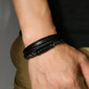 Handwoven Geometric Vintage Alloy And Leather Men's Magnetic Buckle Bracelet
