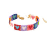 Handwoven Glass And Stainless Steel Heart Bracelet With Colorful Checkered Pattern